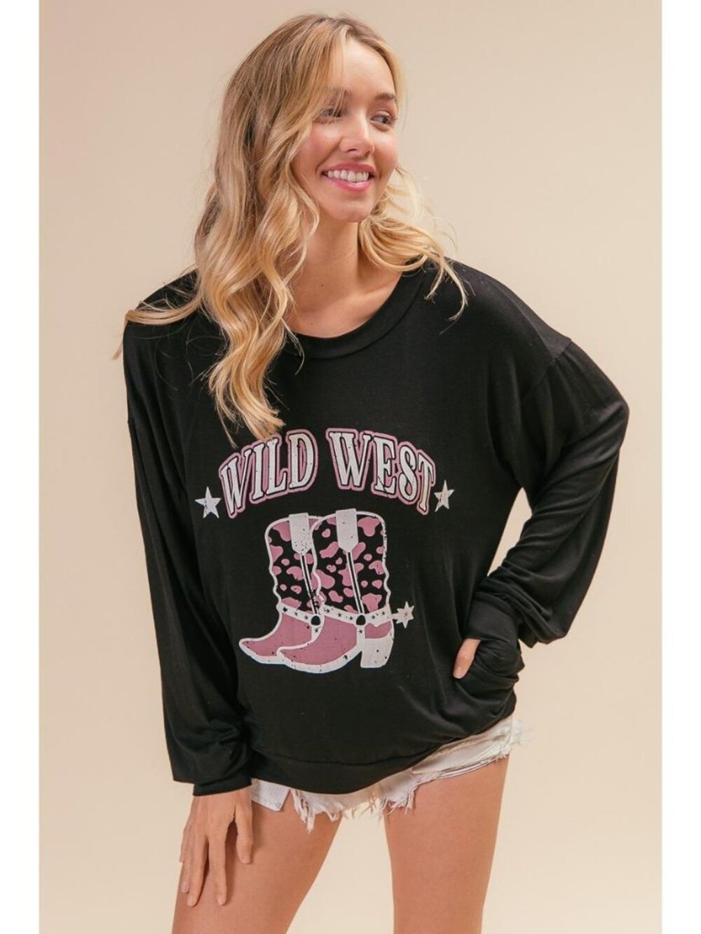 BiBi Wild Western Boots Graphic Jersey Sweatshirt